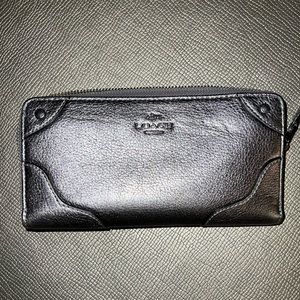 Coach Accordion Zip metallic gunmetal zip around wallet EUC